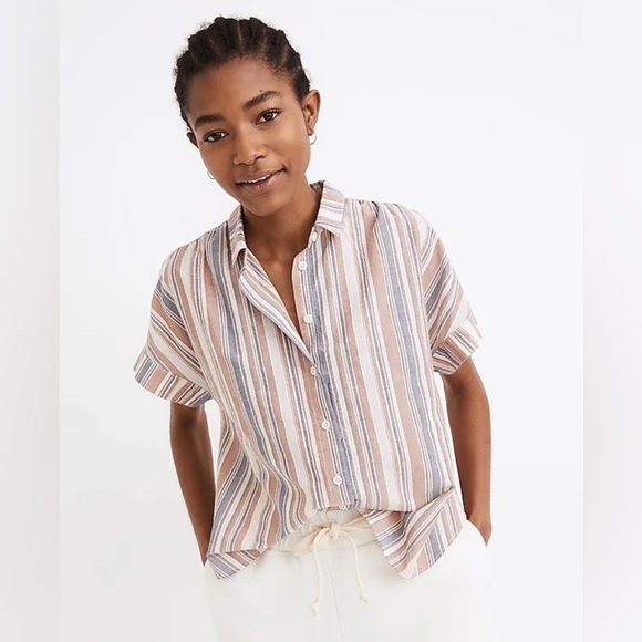 Madewell Linen-Blend Hilltop Shirt in Rainbow Stripe - Picture 4 of 6